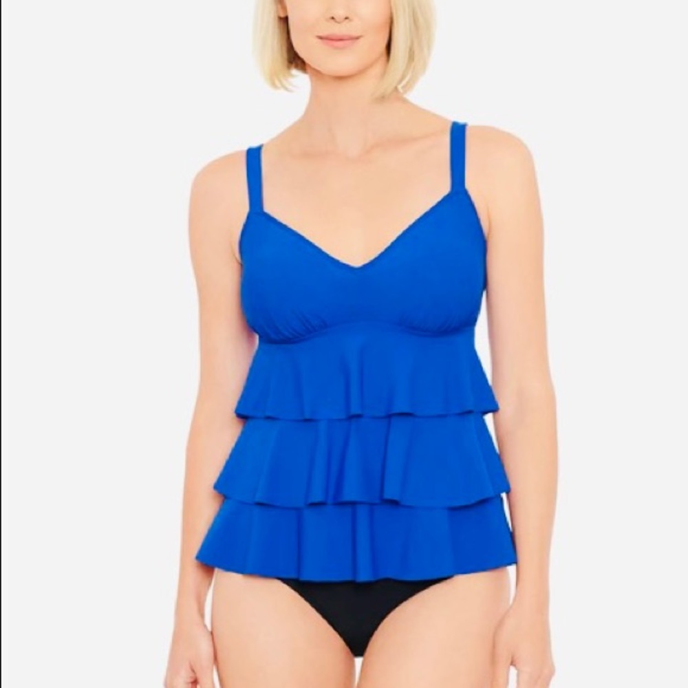 PENBROOKE Tankini Triple Tier Bust Support Adjust Straps Royal Blue NWT Sz 10